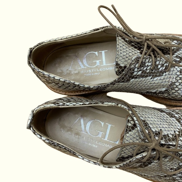 AGL Women's Leather Snakeskin Python Print Lace-Up Cork Platform Oxfords - Picture 8 of 10